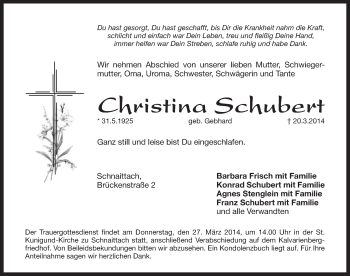 Traueranzeige von Christina Schubert von Pegnitz-Zeitung